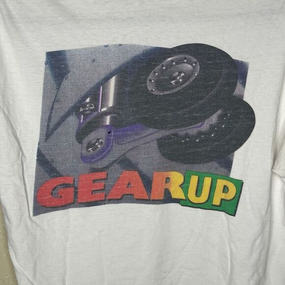 Y2K Gear Up Distressed T Shirt Medium - Picture 4 of 5